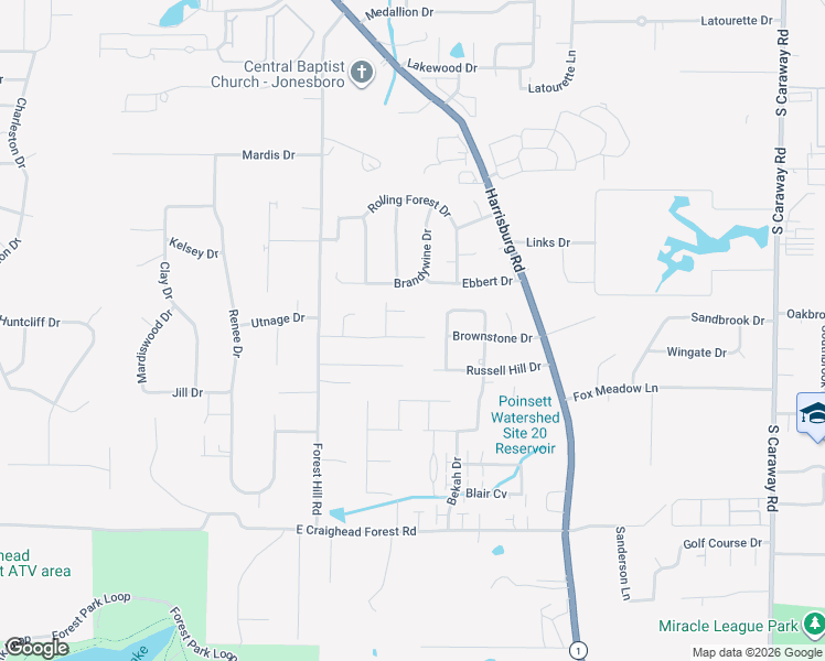 map of restaurants, bars, coffee shops, grocery stores, and more near 906 Oakland Drive in Jonesboro