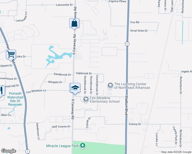 map of restaurants, bars, coffee shops, grocery stores, and more near 4303 Countrybrook Drive in Jonesboro