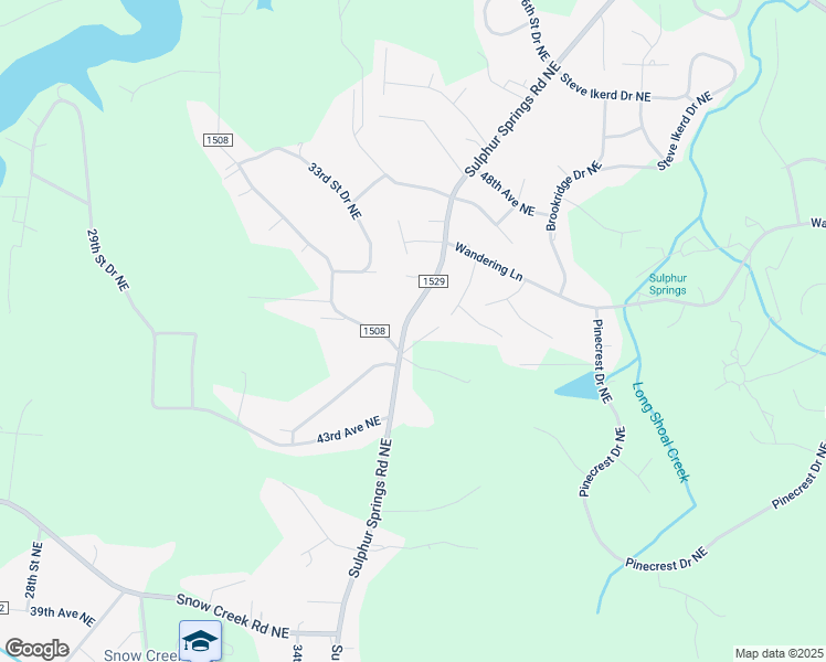 map of restaurants, bars, coffee shops, grocery stores, and more near 4446 Sulphur Springs Road Northeast in Hickory