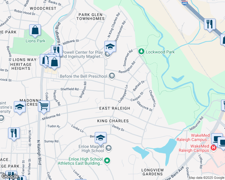 map of restaurants, bars, coffee shops, grocery stores, and more near 913 Devonport Drive in Raleigh