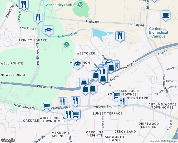 map of restaurants, bars, coffee shops, grocery stores, and more near 207 Gary Street in Raleigh