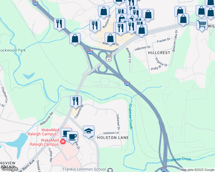 map of restaurants, bars, coffee shops, grocery stores, and more near 3222 Pridwen Circle in Raleigh