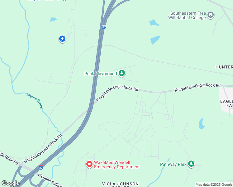 map of restaurants, bars, coffee shops, grocery stores, and more near 6120 Knightdale-Eagle Rock Road in Wendell
