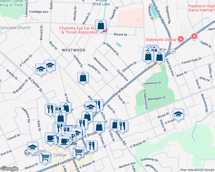 map of restaurants, bars, coffee shops, grocery stores, and more near 216 Park Street in Statesville