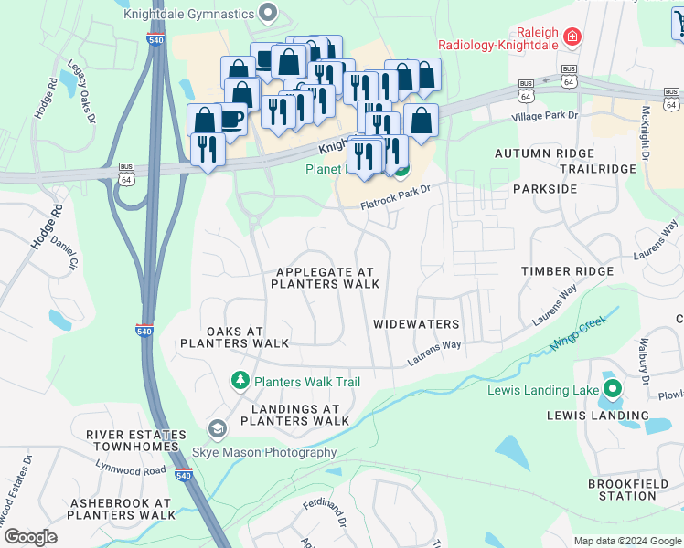 map of restaurants, bars, coffee shops, grocery stores, and more near 820 Beddingfield Drive in Knightdale