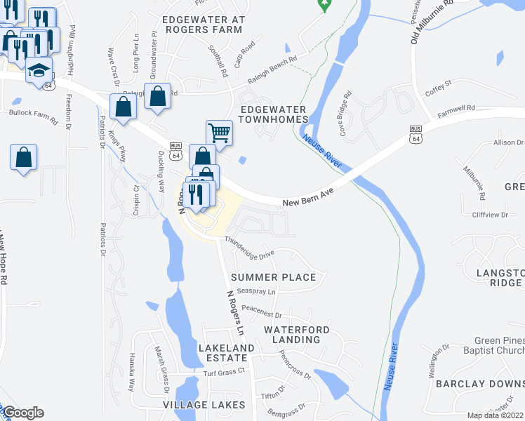 map of restaurants, bars, coffee shops, grocery stores, and more near 1119 Auston Grove Drive in Raleigh
