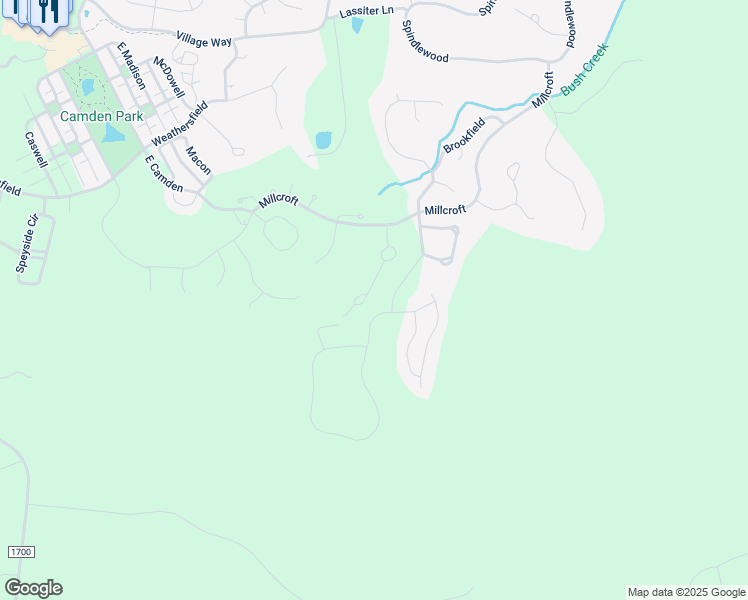 map of restaurants, bars, coffee shops, grocery stores, and more near 4121 The Knolls Close in Pittsboro