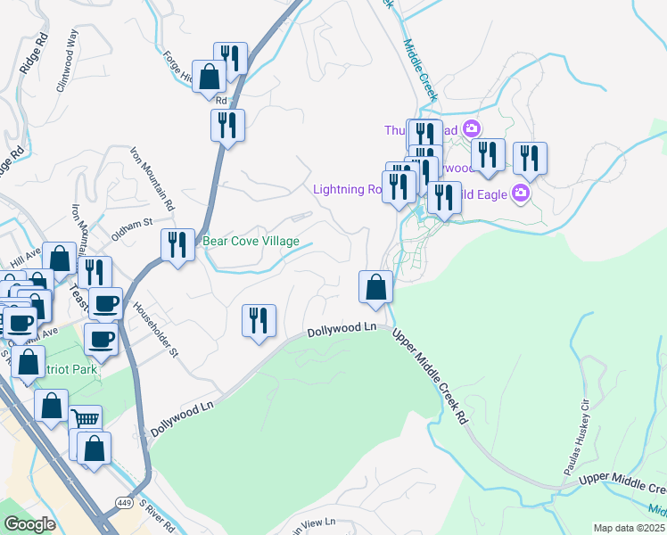 map of restaurants, bars, coffee shops, grocery stores, and more near 3729 Plaza Way in Pigeon Forge
