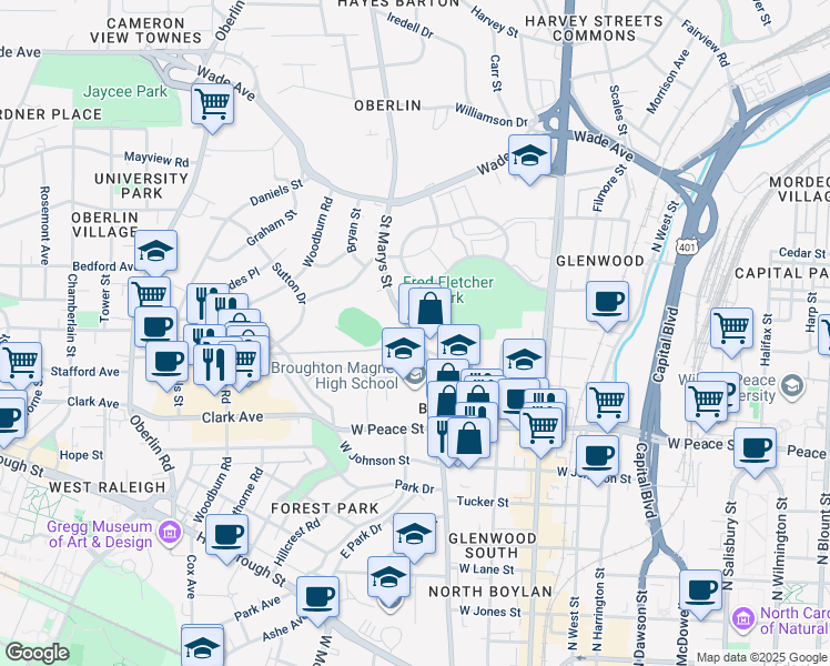 map of restaurants, bars, coffee shops, grocery stores, and more near 900 Saint Marys Street in Raleigh
