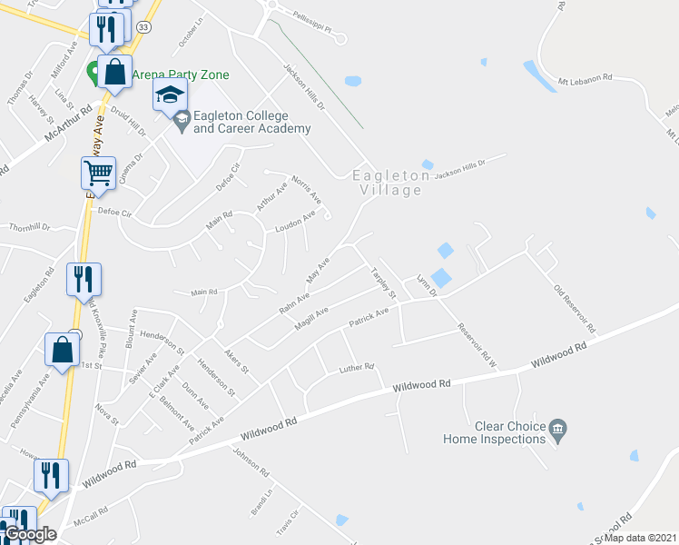 map of restaurants, bars, coffee shops, grocery stores, and more near 2635 Rahn Ave in Maryville