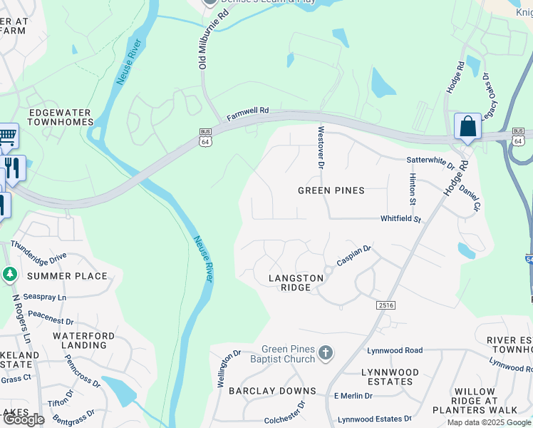 map of restaurants, bars, coffee shops, grocery stores, and more near 300 Cliffview Drive in Knightdale