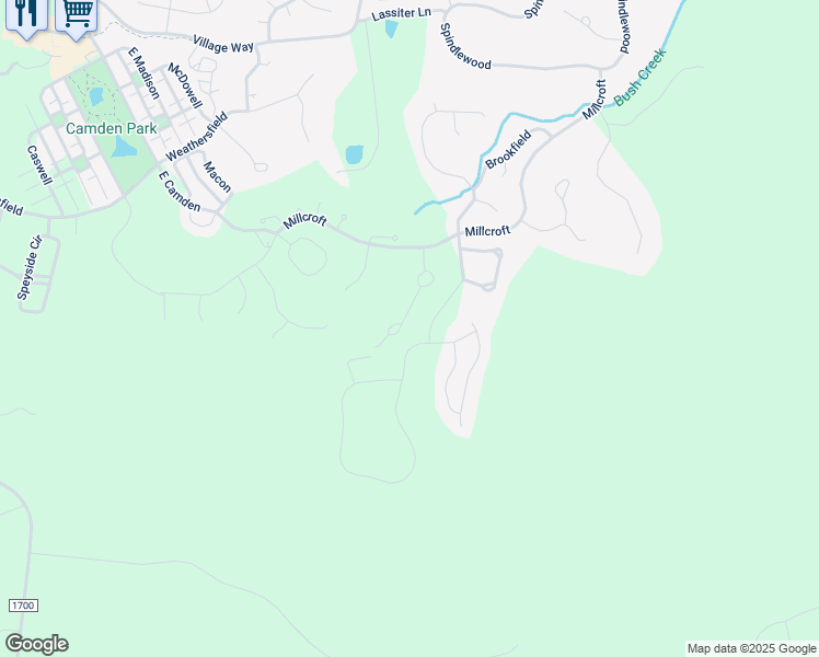 map of restaurants, bars, coffee shops, grocery stores, and more near 4121 The Knolls Close in Pittsboro