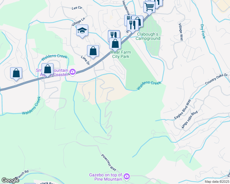 map of restaurants, bars, coffee shops, grocery stores, and more near 3351 Twin City Way in Pigeon Forge
