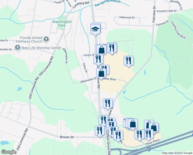 map of restaurants, bars, coffee shops, grocery stores, and more near 1125 Cotton Grove Road in Lexington