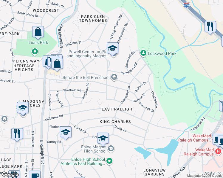 map of restaurants, bars, coffee shops, grocery stores, and more near 913 Devonport Drive in Raleigh