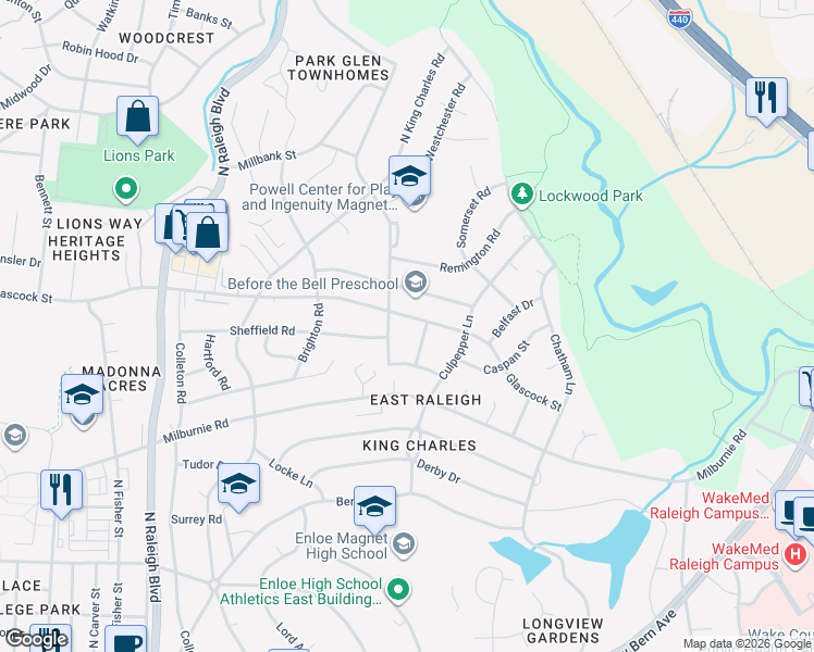 map of restaurants, bars, coffee shops, grocery stores, and more near 913 Devonport Drive in Raleigh
