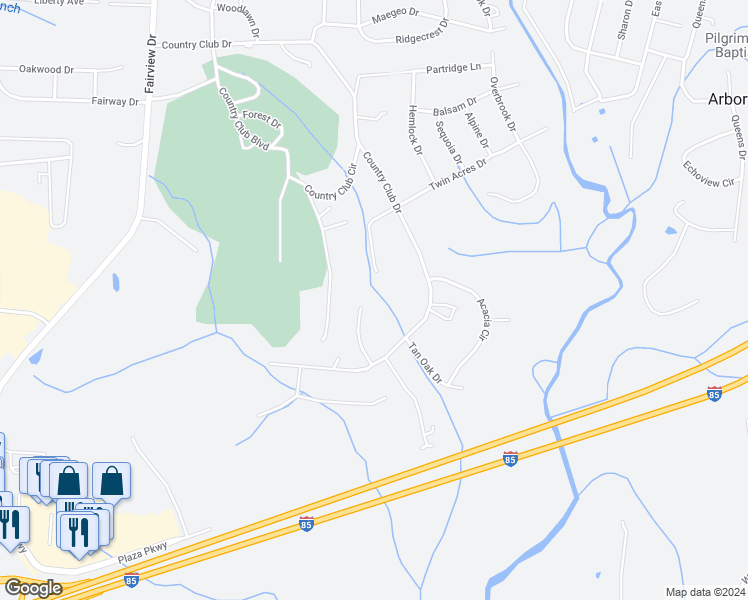 map of restaurants, bars, coffee shops, grocery stores, and more near 1 Twin Acres Drive in Lexington