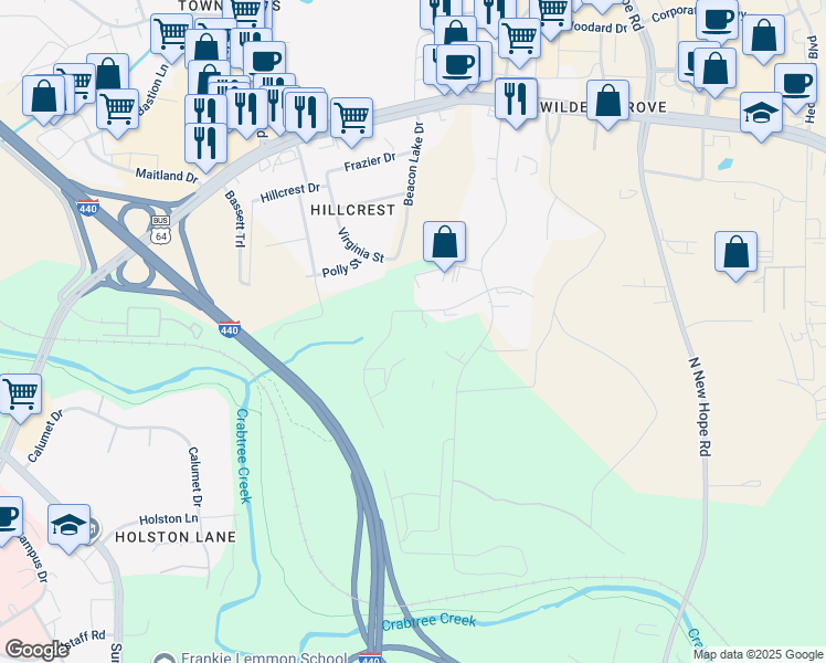 map of restaurants, bars, coffee shops, grocery stores, and more near 610 Beacon Lake Drive in Raleigh