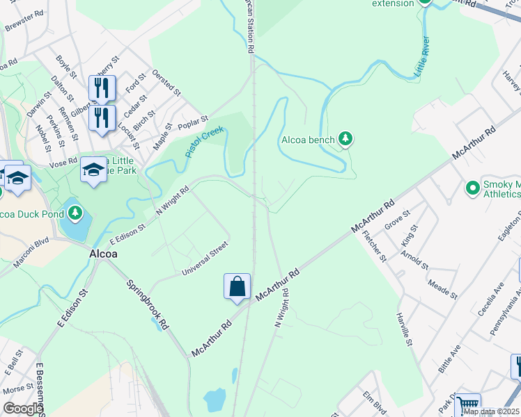 map of restaurants, bars, coffee shops, grocery stores, and more near 945 North Wright Road in Alcoa