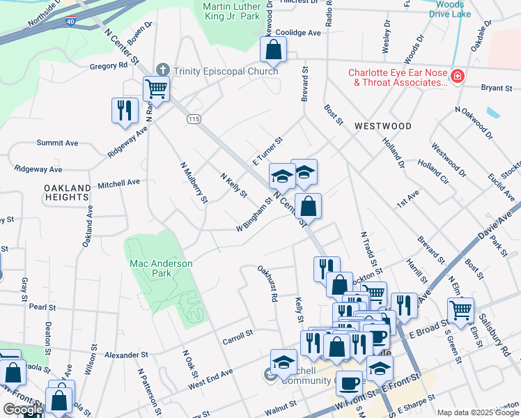 map of restaurants, bars, coffee shops, grocery stores, and more near 208 West Bingham Street in Statesville
