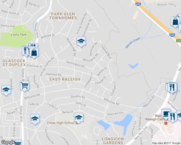 map of restaurants, bars, coffee shops, grocery stores, and more near in Raleigh