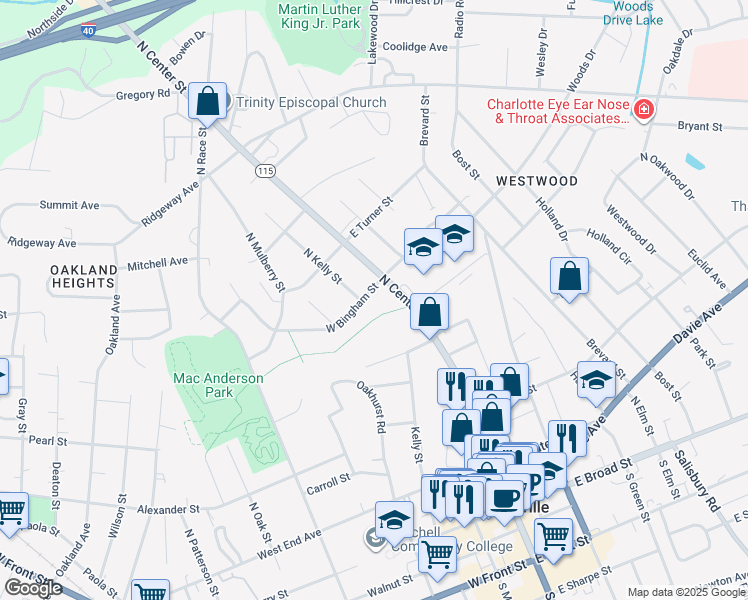 map of restaurants, bars, coffee shops, grocery stores, and more near 208 West Bingham Street in Statesville