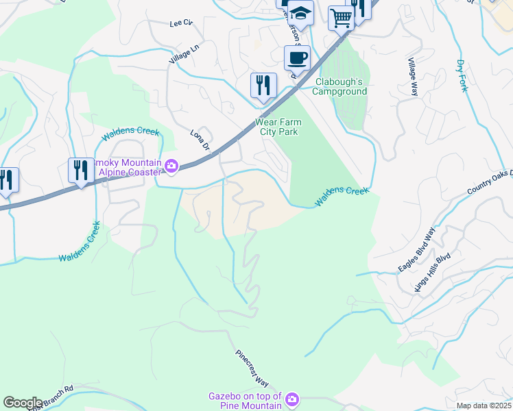 map of restaurants, bars, coffee shops, grocery stores, and more near 3351 Twin City Way in Pigeon Forge
