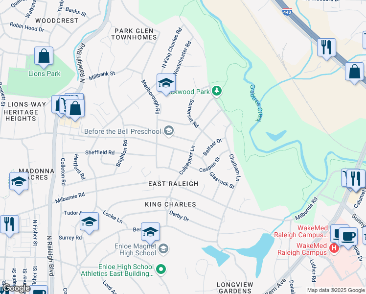 map of restaurants, bars, coffee shops, grocery stores, and more near 2429 Glascock St in Raleigh