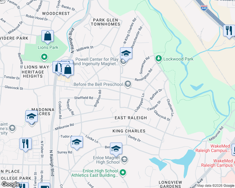 map of restaurants, bars, coffee shops, grocery stores, and more near 907 Marlborough Road in Raleigh