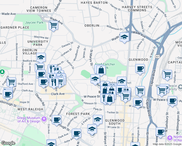map of restaurants, bars, coffee shops, grocery stores, and more near 900-902 Saint Marys Street in Raleigh