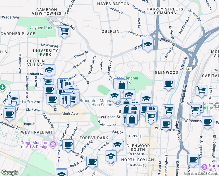 map of restaurants, bars, coffee shops, grocery stores, and more near 900-902 Saint Marys Street in Raleigh