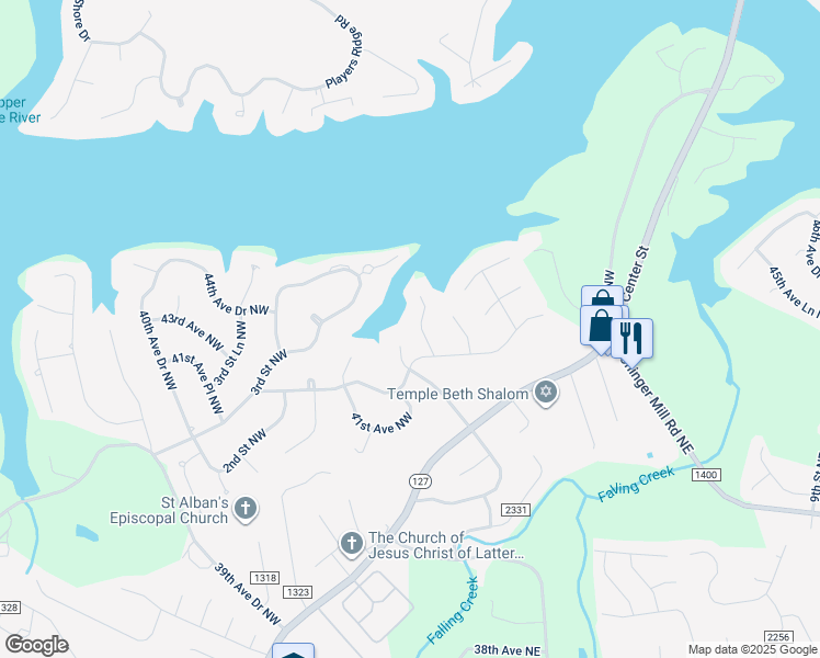 map of restaurants, bars, coffee shops, grocery stores, and more near 143 43rd Avenue Drive Northwest in Hickory