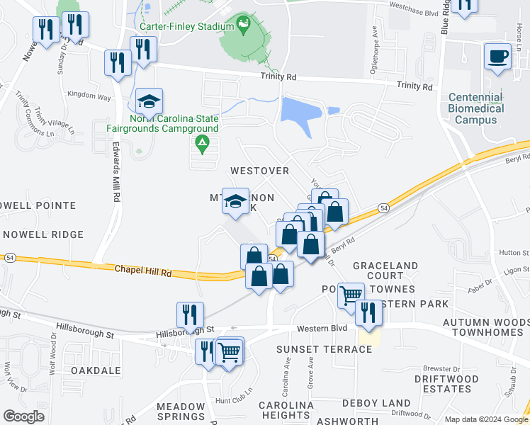 map of restaurants, bars, coffee shops, grocery stores, and more near 208 Gary Street in Raleigh