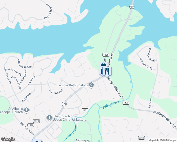 map of restaurants, bars, coffee shops, grocery stores, and more near 4331 North Center Street in Hickory