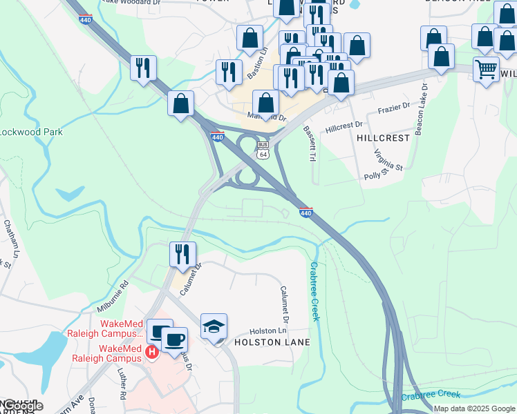 map of restaurants, bars, coffee shops, grocery stores, and more near 3222 Pridwen Circle in Raleigh