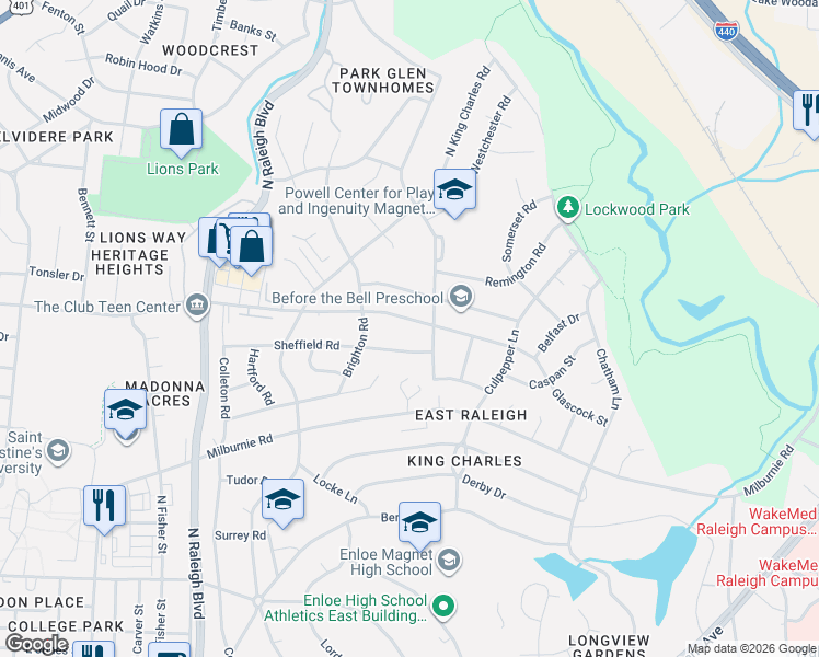 map of restaurants, bars, coffee shops, grocery stores, and more near 907 Marlborough Road in Raleigh