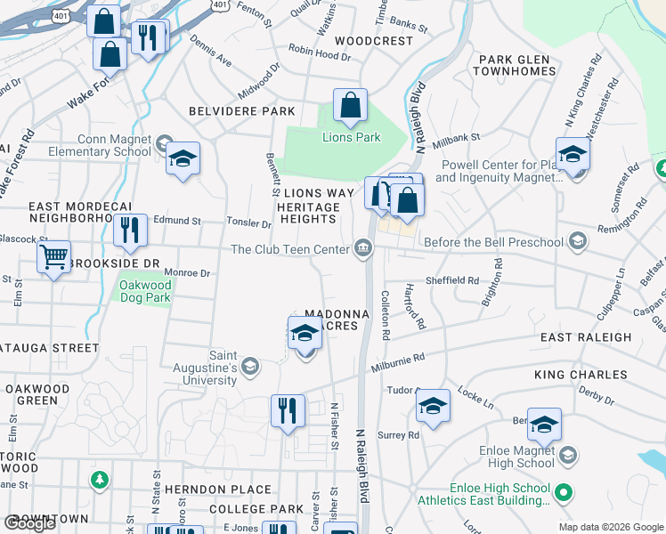 map of restaurants, bars, coffee shops, grocery stores, and more near 810 Delany Drive in Raleigh
