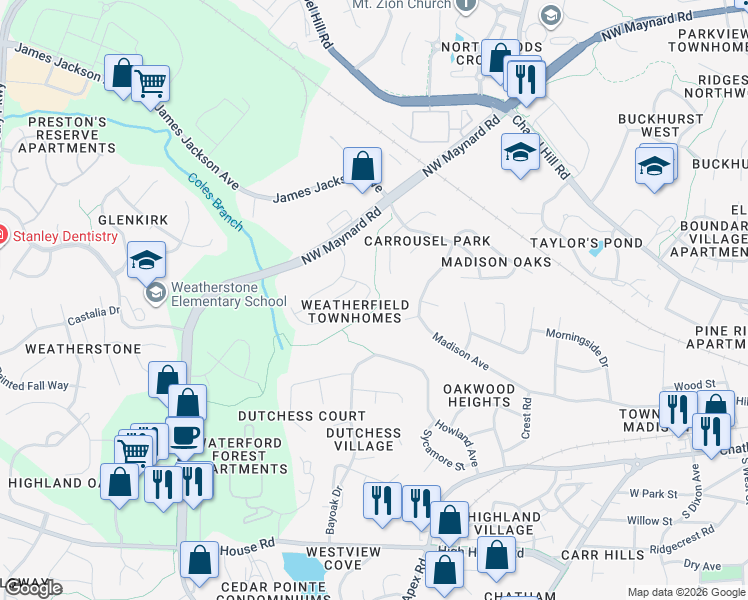 map of restaurants, bars, coffee shops, grocery stores, and more near 821 Gayle Circle in Cary