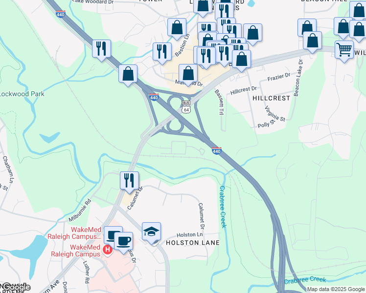 map of restaurants, bars, coffee shops, grocery stores, and more near 3211 Pridwen Circle in Raleigh