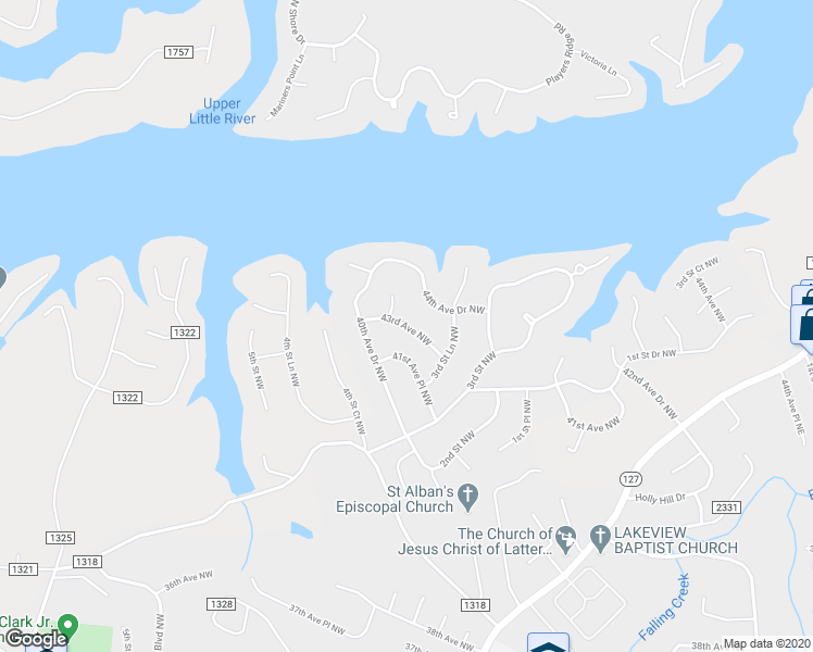 map of restaurants, bars, coffee shops, grocery stores, and more near 420 43rd Avenue Northwest in Hickory