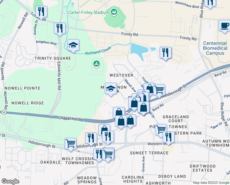 map of restaurants, bars, coffee shops, grocery stores, and more near 227 Gary Street in Raleigh