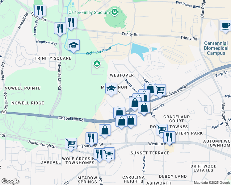 map of restaurants, bars, coffee shops, grocery stores, and more near 227 Gary Street in Raleigh