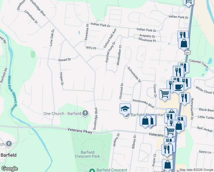 map of restaurants, bars, coffee shops, grocery stores, and more near 231 Daly Drive in Murfreesboro
