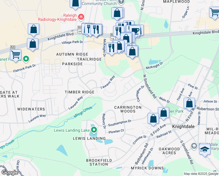 map of restaurants, bars, coffee shops, grocery stores, and more near 900 Costmary Lane in Knightdale