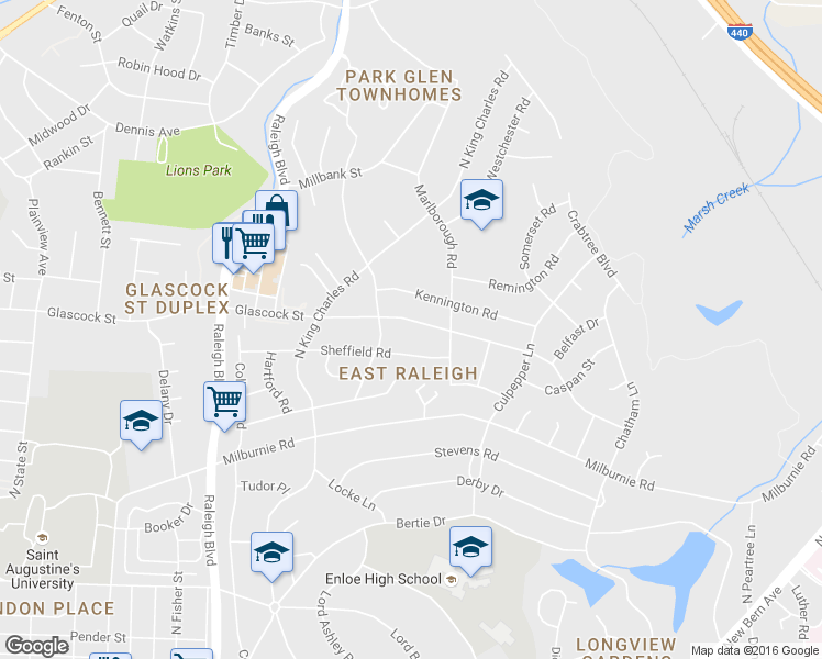 map of restaurants, bars, coffee shops, grocery stores, and more near 2318 Glascock Street in Raleigh