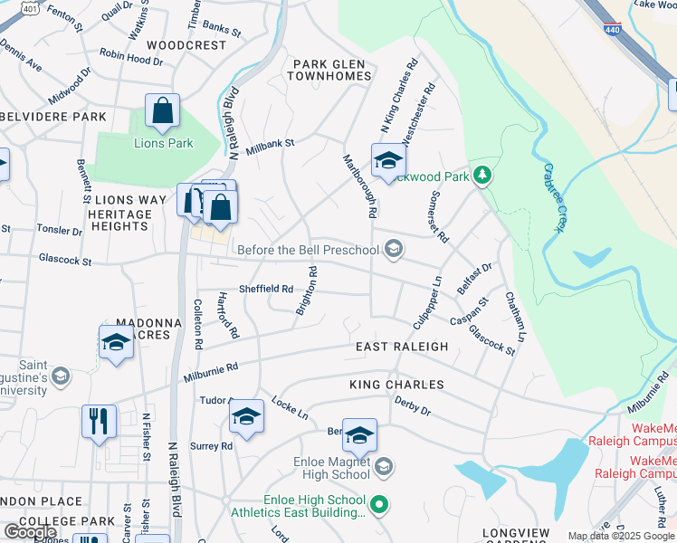 map of restaurants, bars, coffee shops, grocery stores, and more near 2318 Glascock Street in Raleigh