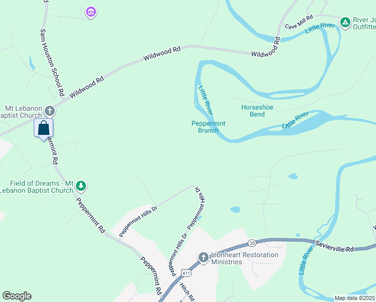 map of restaurants, bars, coffee shops, grocery stores, and more near 3535 Sevierville Road in Maryville