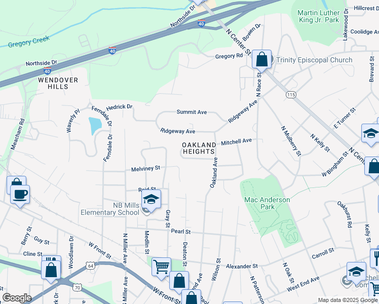 map of restaurants, bars, coffee shops, grocery stores, and more near 1245 Mitchell Avenue in Statesville