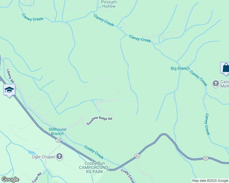 map of restaurants, bars, coffee shops, grocery stores, and more near 284 Sonshine Ridge Road in Cosby