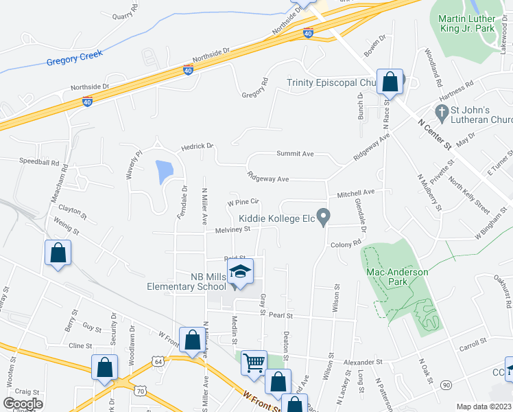 map of restaurants, bars, coffee shops, grocery stores, and more near 715 West Pine Circle in Statesville